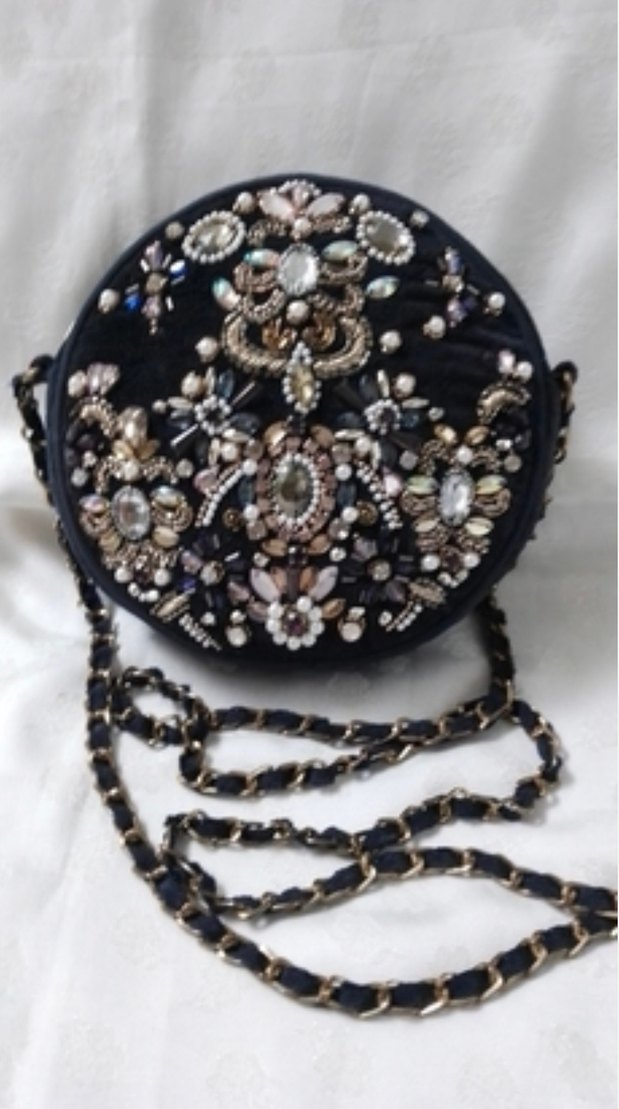 İşlemeli Boncuklu Lacivert Süet Bohem Çanta - Görsel 2