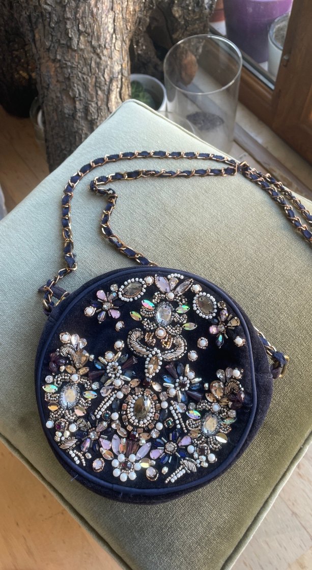 İşlemeli Boncuklu Lacivert Süet Bohem Çanta - Görsel 3