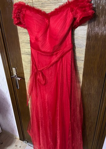 Kırmızı Uzun Tül Abiye - Görsel 2