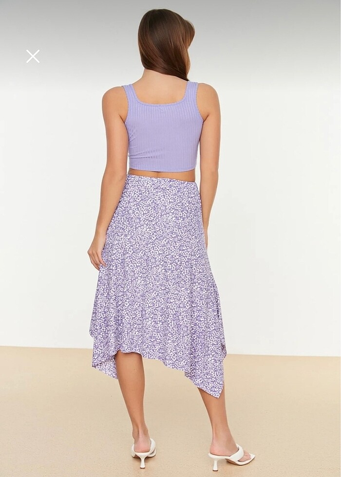 Mor asimetrik detaylı etek - Görsel 2