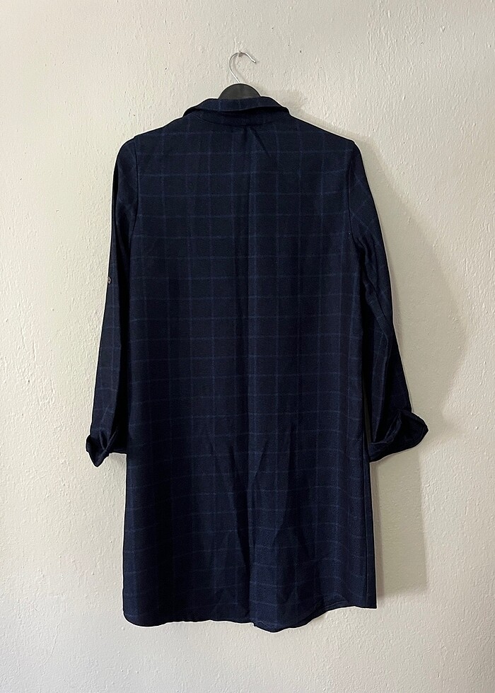 Lacivert kareli gömlek elbise - Görsel 5