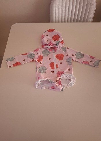 Kız Çocuk Pembe Deniz Kabuklu Uzun Kollu Mayo