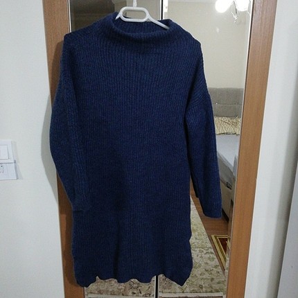 indigo renkli kışlık uzun kazak 