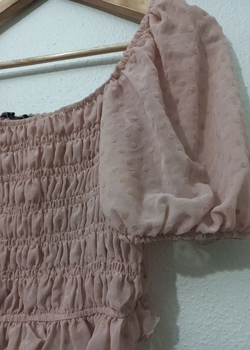 s Beden Omuzları Açık Pembe Kadın Bluz