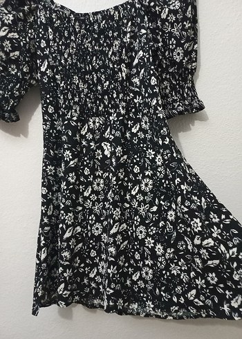 l Beden Bohem Tarz Mini Siyah Çiçekli Elbise