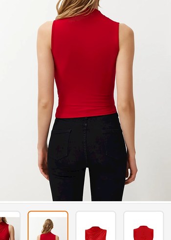 Kırmızı Yüksek Yakalı Bluz - Görsel 4