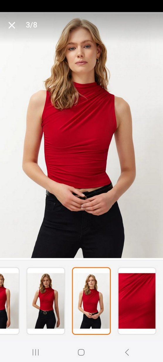 Kırmızı Yüksek Yakalı Bluz - Görsel 5