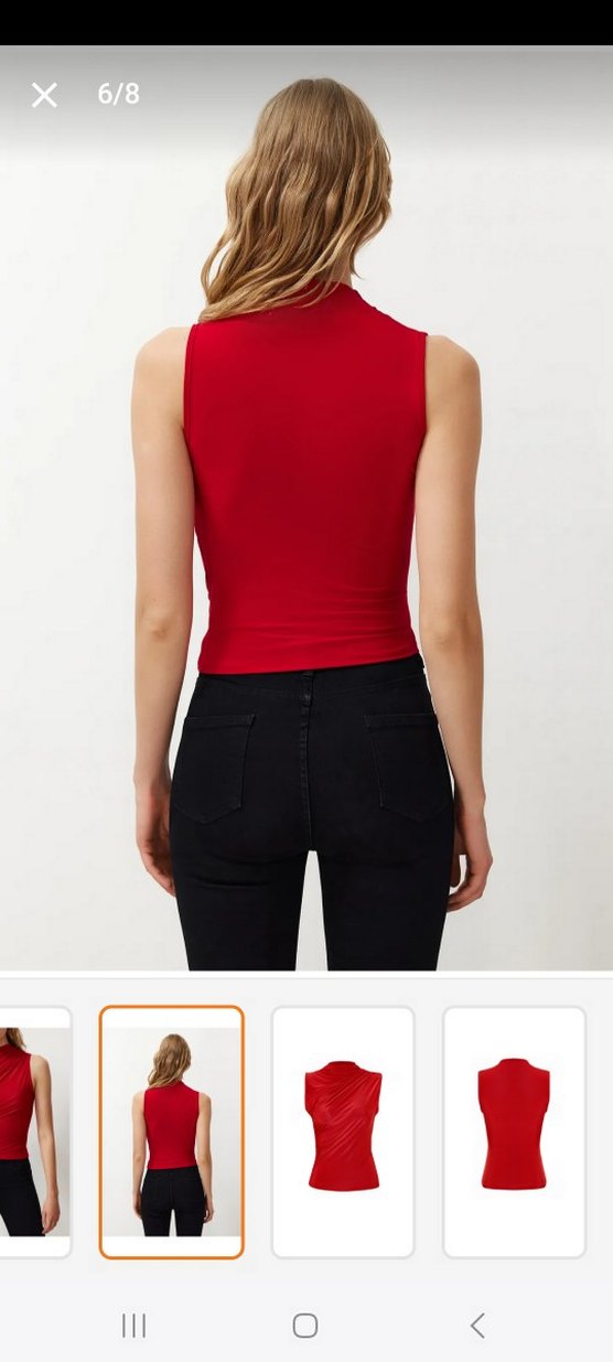 Kırmızı Yüksek Yakalı Bluz - Görsel 4