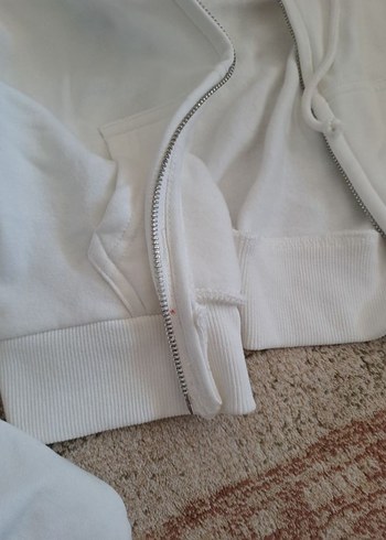 Fermuarlı Beyaz Kadın Sweatshirt - Görsel 3