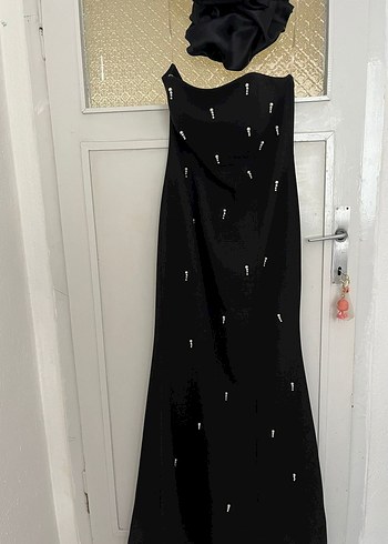 Diğer Siyah Drapeli Uzun V Yaka Gotik Abiye