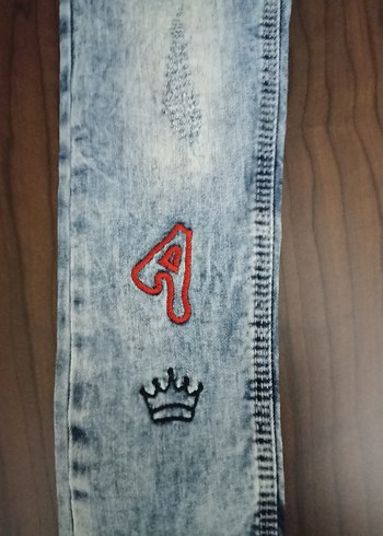 Nakışlı Mavi Kız  çocuk Kot Pantolon - Görsel 3