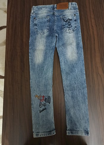Nakışlı Mavi Kız  çocuk Kot Pantolon - Görsel 5