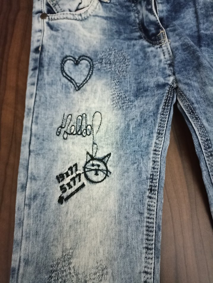 Nakışlı Mavi Kız  çocuk Kot Pantolon - Görsel 2