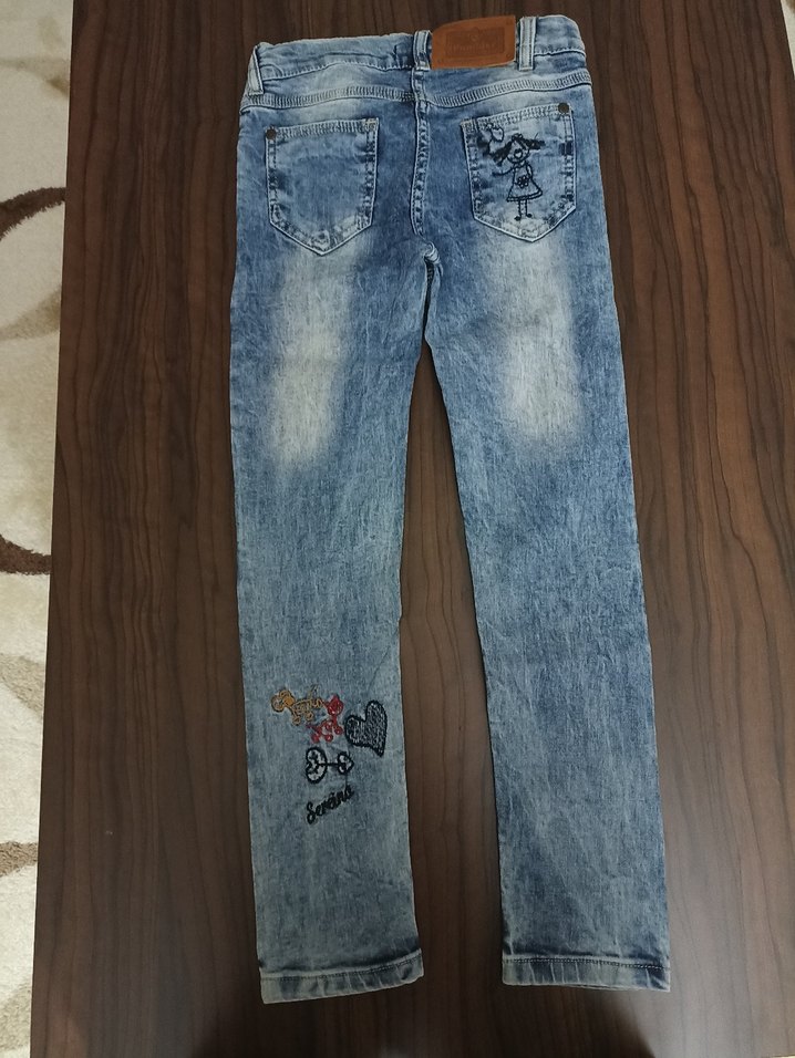 Nakışlı Mavi Kız  çocuk Kot Pantolon - Görsel 5