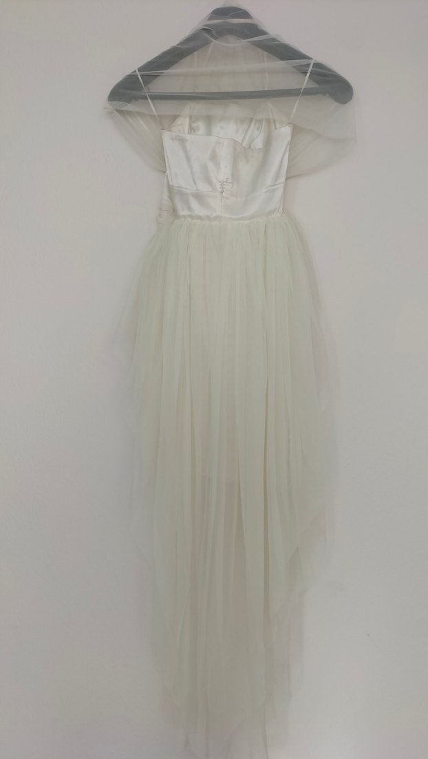 Krem Rengi Tüllü Kısa Abiye - Görsel 2