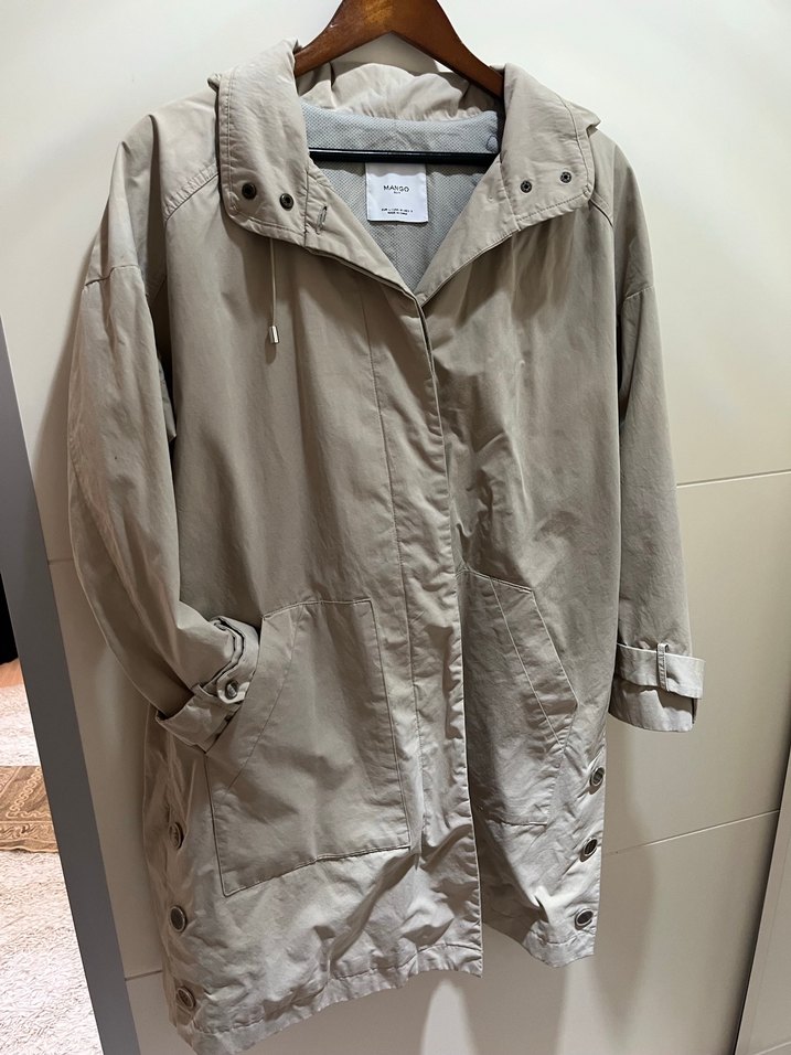 Mango Bej Midi Kadın Yağmurluk Kapüşonlu - Görsel 5