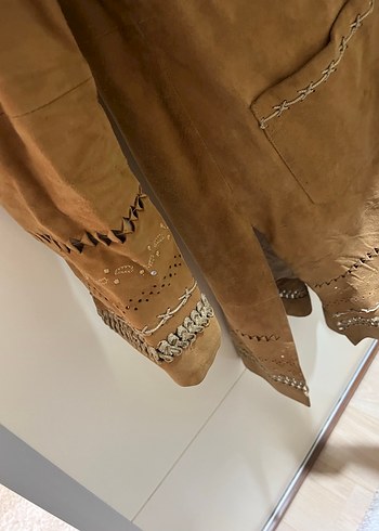 Vakko Vintage Süet Deri Uzun Ceket - Görsel 3