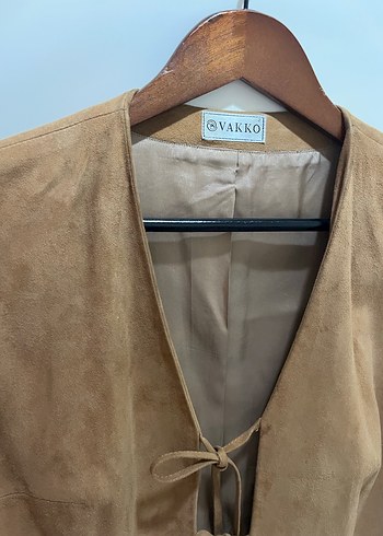 Vakko Vintage Süet Deri Uzun Ceket - Görsel 2