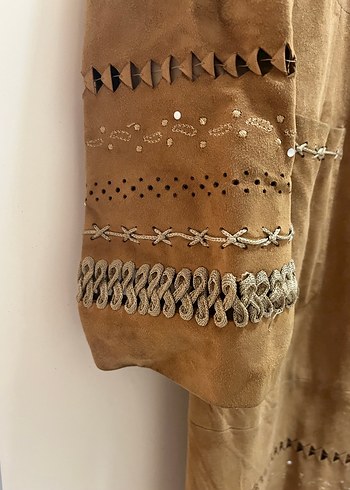 Vakko Vintage Süet Deri Uzun Ceket - Görsel 4