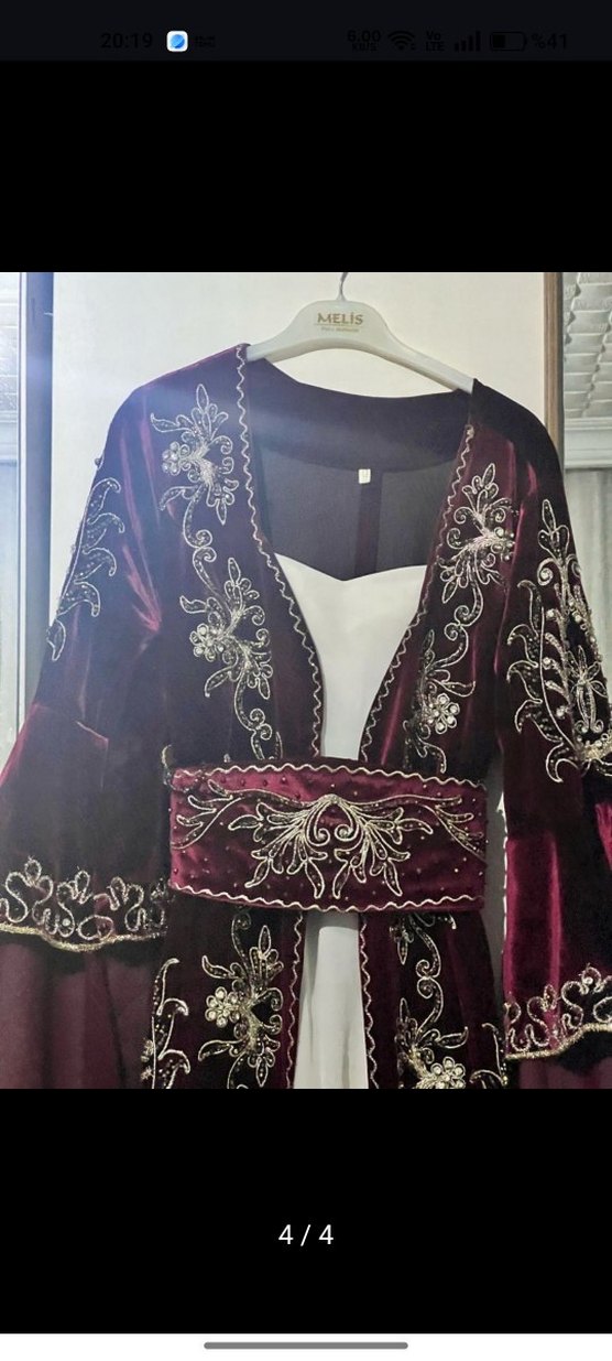 Bordo Nakışlı Uzun Kol Henna Elbise - Görsel 3