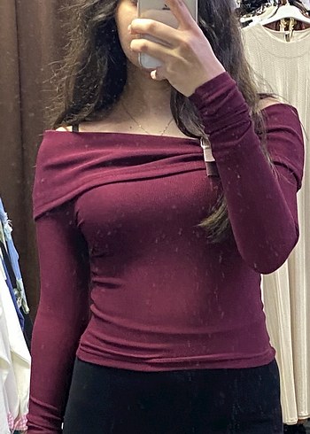 Bordo Drapeli Uzun Kollu Bluz