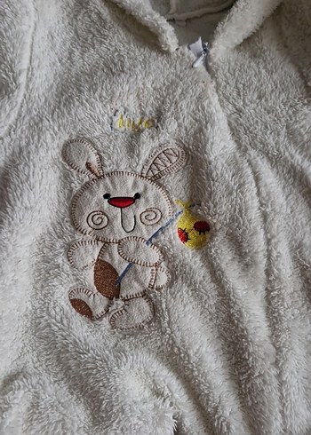 Bebek Erkek Beyaz Nakışlı Peluş Tulum - Görsel 2