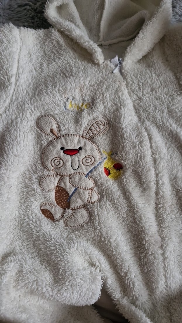 Bebek Erkek Beyaz Nakışlı Peluş Tulum - Görsel 2