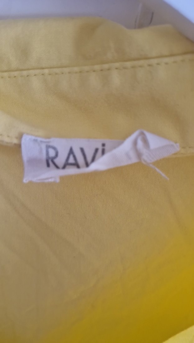 Sarı Uzun Keten Elbise, V-Yaka, Kısa Kollu - Görsel 2