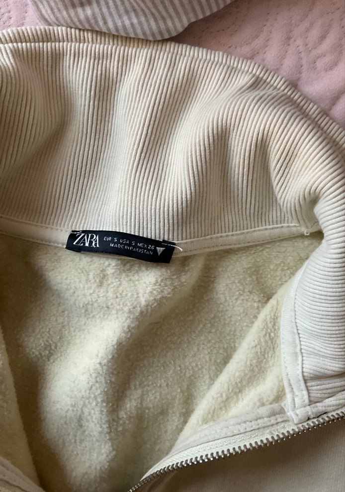 Zara Kadın Beyaz Yarım Fermuarlı Sweatshirt - Görsel 2