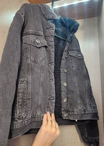 Düğmeli Gri Denim Kadın Ceket