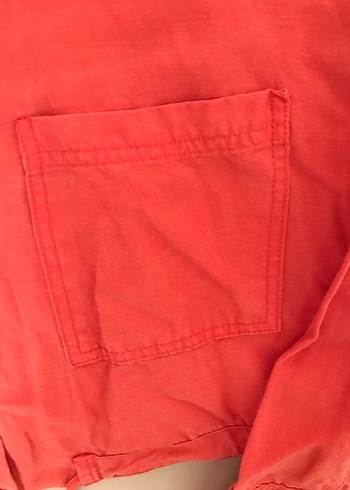 Düğmeli Kırmızı Kadın Keten Ceket - Görsel 4