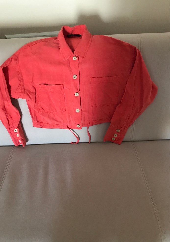 Düğmeli Kırmızı Kadın Keten Ceket - Görsel 2