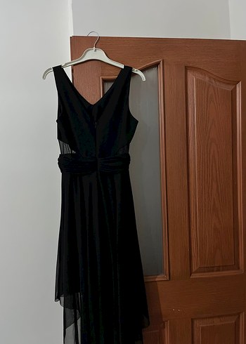 Siyah V Yakalı Uzun Drapeli Kadın Elbise - Görsel 2