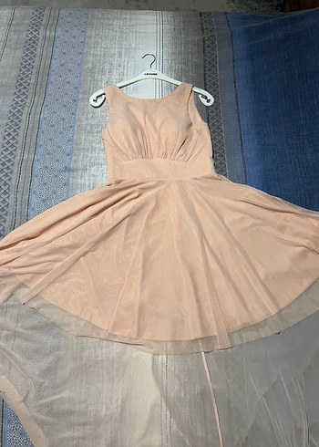 Bej Drapeli Midi Abiye Elbise - Görsel 3