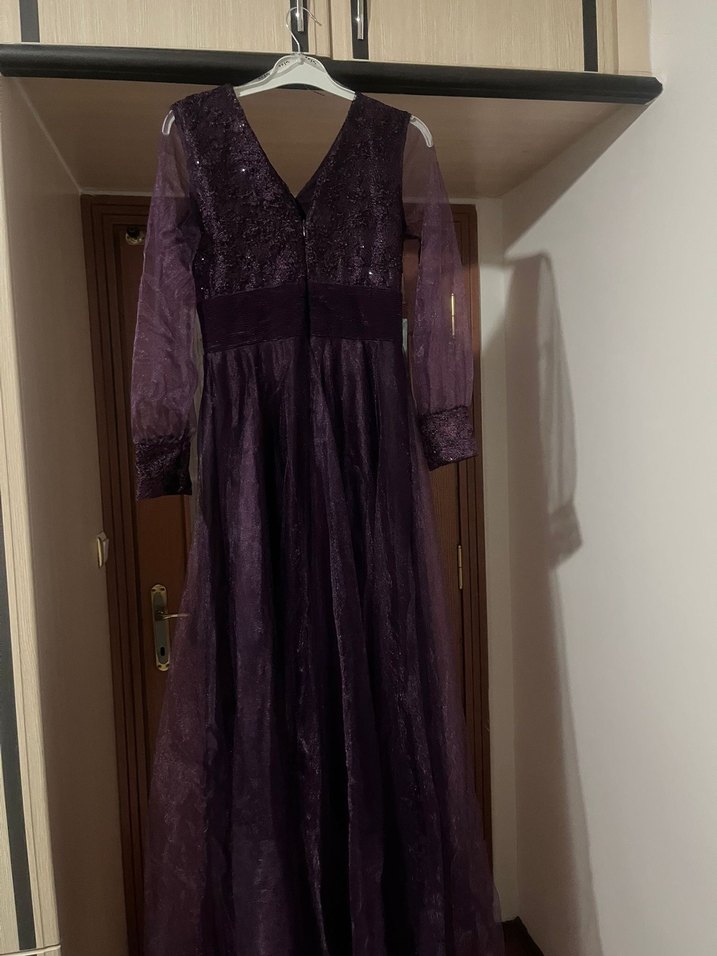 Uzun Mor Drapeli Abiye Elbise - Görsel 2