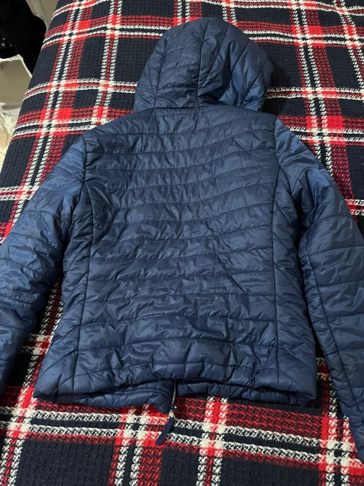 Koyu Mavi Kapüşonlu Fermuarlı Kadın Ceket - Görsel 3