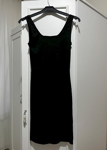 Siyah Midi Fitilli Kolsuz Elbise - Görsel 2