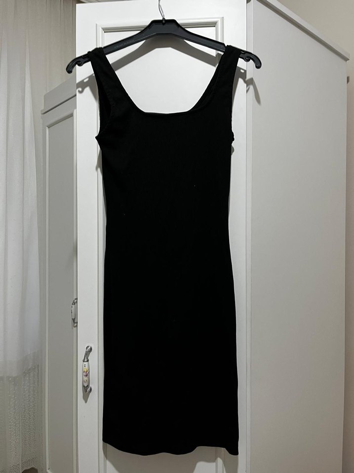 Siyah Midi Fitilli Kolsuz Elbise - Görsel 2