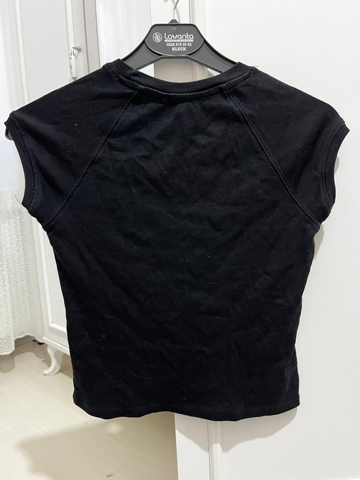 Kız Çocuk Siyah Kısa Kollu Basic Tişört - Görsel 2