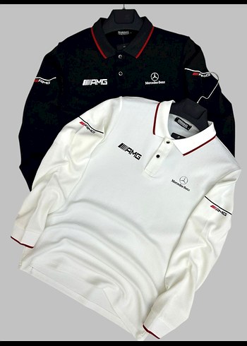 AMG Logolu Uzun Kollu Beyaz Polo