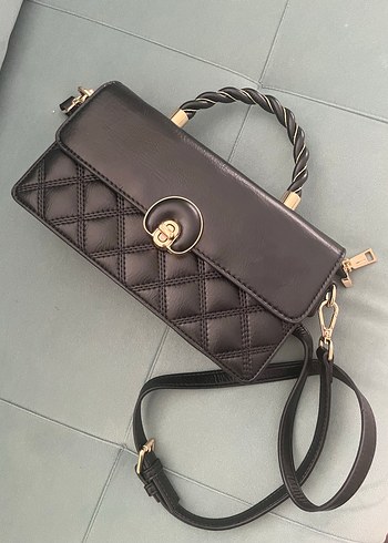 Siyah Deri Yılan Desenli Klasik Kadın Çanta - Görsel 2