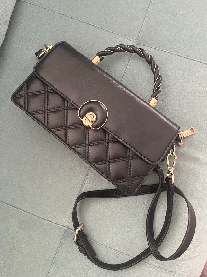 Siyah Deri Yılan Desenli Klasik Kadın Çanta - Görsel 2