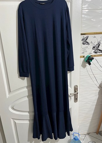 Lacivert Uzun Kollu Piliseli Kadın Elbise - Görsel 3