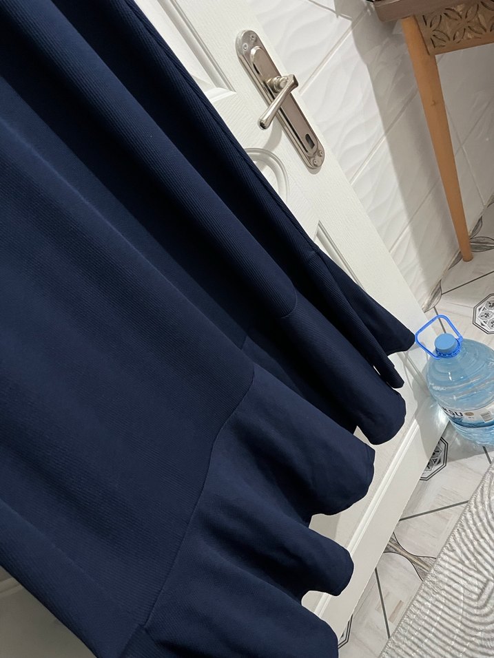 Lacivert Uzun Kollu Piliseli Kadın Elbise - Görsel 2