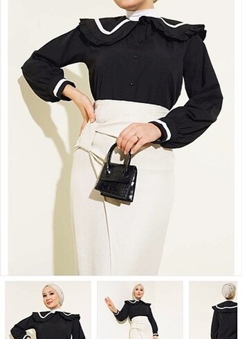 Siyah Fırfırlı Uzun Kollu Gömlek - Görsel 2