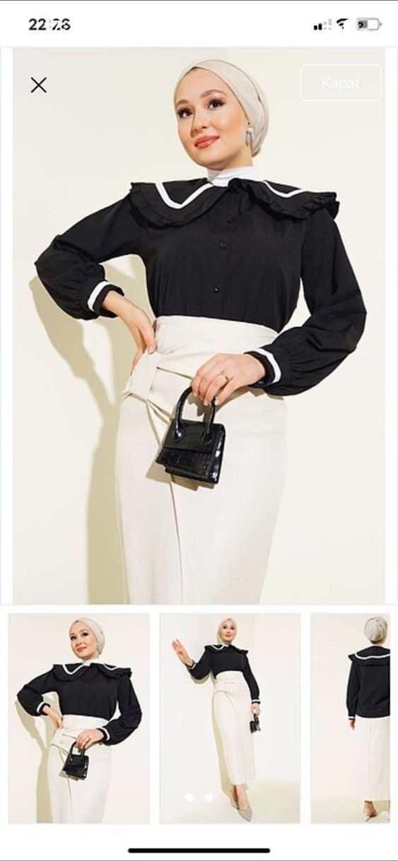 Siyah Fırfırlı Uzun Kollu Gömlek - Görsel 2