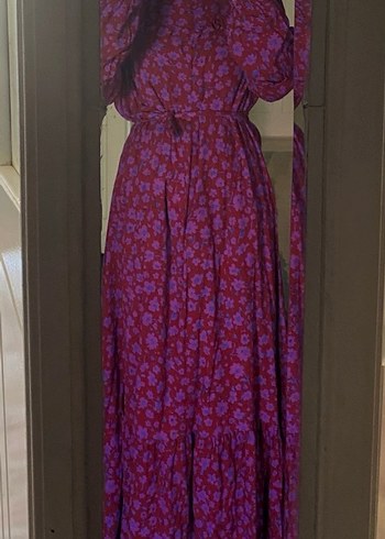 Mor Bağlamalı Yakalı Uzun Bohem Elbise - Görsel 3