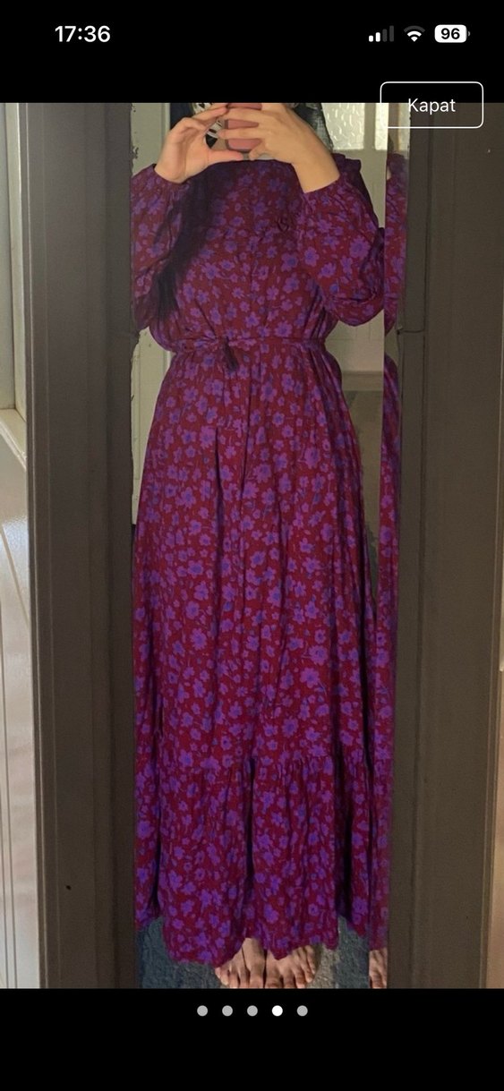 Mor Bağlamalı Yakalı Uzun Bohem Elbise - Görsel 3