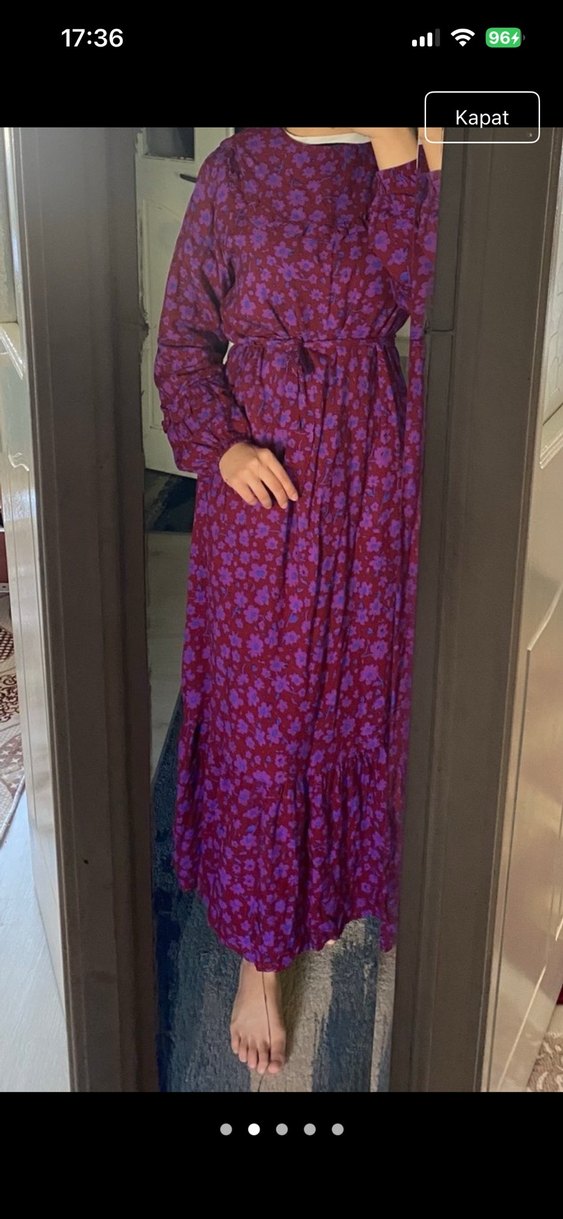 Mor Bağlamalı Yakalı Uzun Bohem Elbise - Görsel 2