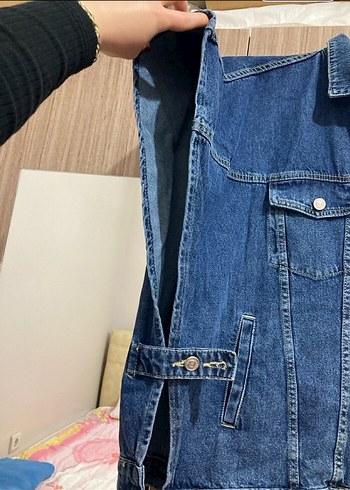 diğer Beden mavi Renk Düğmeli Mavi Kolsuz Kot Yelek